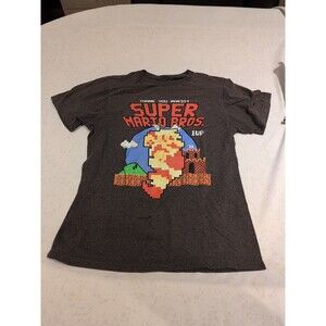Super Mario Bros T-Shirt Gray Graphic Classic Tee Retro Men’s Size XL